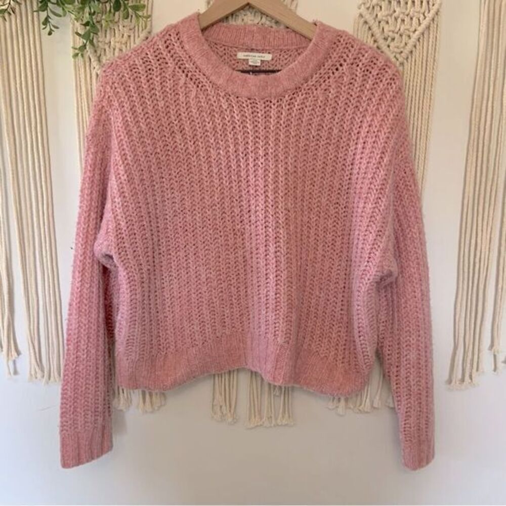 AMERICAN‎ EAGLE Women's Chunky Open Knit Cropped Sweater Pink Small